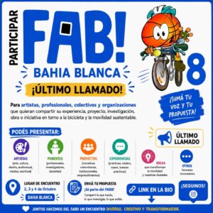Último llamado para presentar proyectos en el 8° Foro Argentino de la Bicicleta (FAB8) en Bahía Blanca